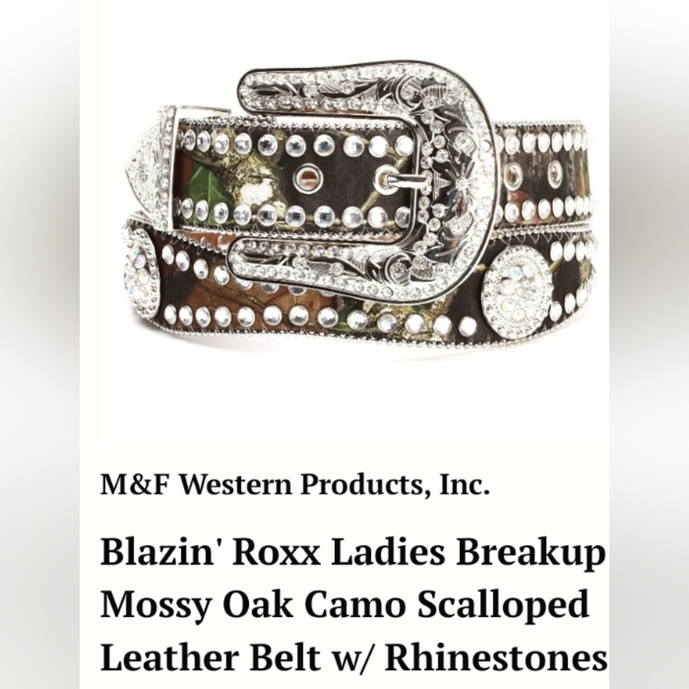 Blazin' Roxx Ladies Breakup Camo Leather Belt with Rhinestones Size: S